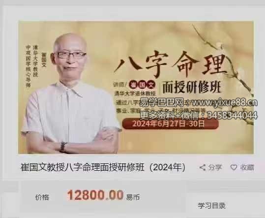 崔国文《2024年八字面授‮直班‬播》4天课程8集