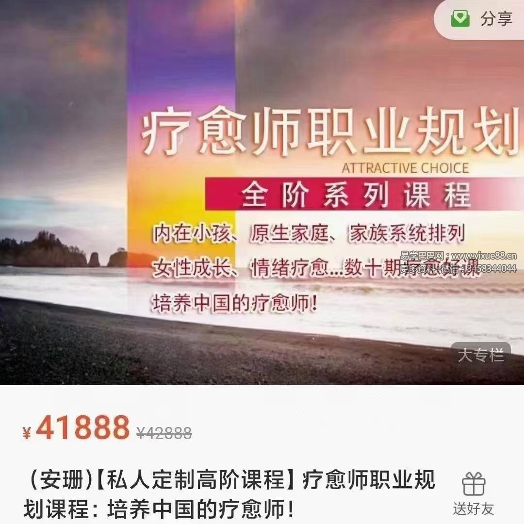 安珊【私人定制高阶课程】疗愈师职业规划课程：培养中国的疗愈师！